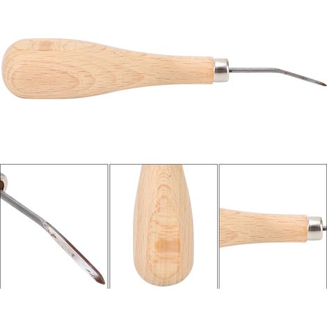 Alène en Acier pour Travail du Cuir, Pointe Diamant avec Manche en Bois de Hêtre (1/5)