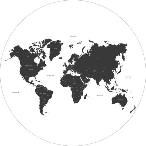 papier peint panoramique rond adhésif carte du monde noir et blanc - ESTAhome (1/5)