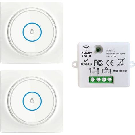 Interrupteur Sans Fil, Interrupteur Auto-générateur Mobile 433Mhz 220V Relais Mini récepteur Rf émetteur Radio Télécommande 100M Contrôle De Portée Pour La Lumière(2Interrupteurs 1Récepteur) (1/5)