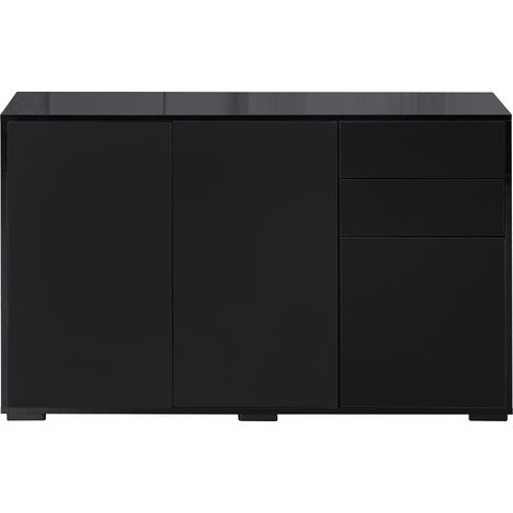 Meuble de rangement multiuso noir 2 cassettes 2 armadietti pression 117x36x74cm