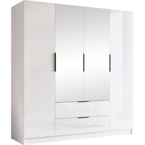 Armario Closico Cadron II, Blanco + Blanco brillante, 216x200x60cm, Puertas de armario: Con bisagras, Número de estantes: 0