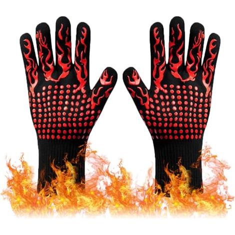 Extrem hitzebeständige Ofenhandschuhe - Rutschfeste Silikon-Schutzhandschuhe - 800 °C - Zum Kochen, Backen, Schweißen, Schneiden, wasserdicht, flammhemmend, ölbeständig (rot)