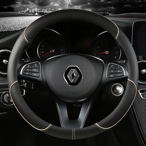 Housse de volant en cuir beige (forme O) compatible avec Renault Scenic, Clio, Laguna 2, 3, 4, 5, Kangoo, Fluence, Megane, Trafic, Talisman, Twingo et Kaptur. (1/5)