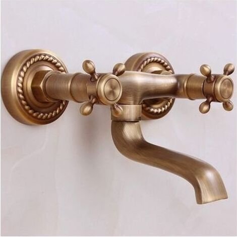 Robinets, robinet de salle de bain en laiton antique, robinet de baignoire chaud et froid, robinet de cuisine mural rétro élégant en laiton antique, bec de 16 cm (1/5)