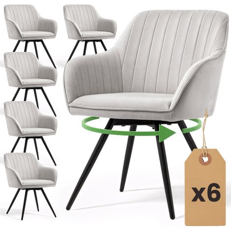 Lot de 6 Chaises pivotantes en velours à surpiqûres TURNO Gris pieds noirs (1/5)