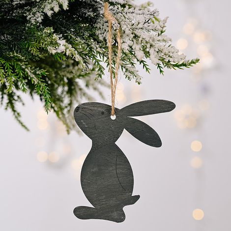 Pendentif Lapin De Pâques - Bois Naturel - 7 x 10 cm - Décoration Murale Pour Intérieur - 1 Pièce (1/2)