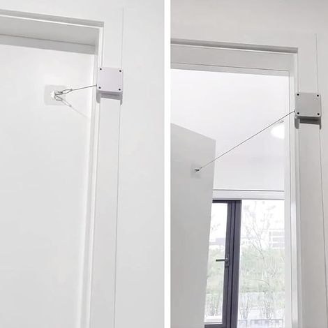 Ferme-porte automatique sans perçage - Blanc - Porte de chambre avec cordon de serrage - Fermeture de la plupart des portes