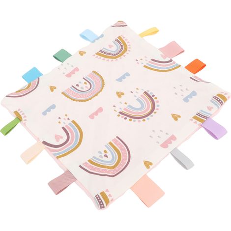 Weiche Babydecke mit bunten Etiketten, beruhigende Sinnesdecke, Baumwolle, Babyschlafdecke, Regenbogenmuster. (1/5)