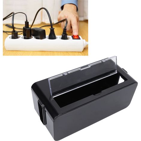 Boîte de rangement pour prises électriques, sûre, anti-poussière, organiseur de câbles, en plastique, pour la maison, format moyen, noir. (1/5)