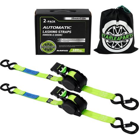 2 Stück Automatik Spanngurte 3,6m mit S-Haken, 680kg Bruchlast (1/5)