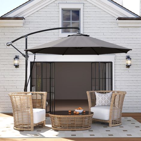Parasol de Jardín Excéntrico Sombrilla con Funda para Sombrilla Protección UV 50+ y Base Cruzada Ø290x243 cm Gris Oscuro (1/5)