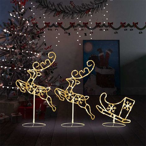 Renne/traîneaux Noël volant Acrylique-Décoration de Fête pour Noël 260x21x87cm Blanc chaud 587997 (1/5)