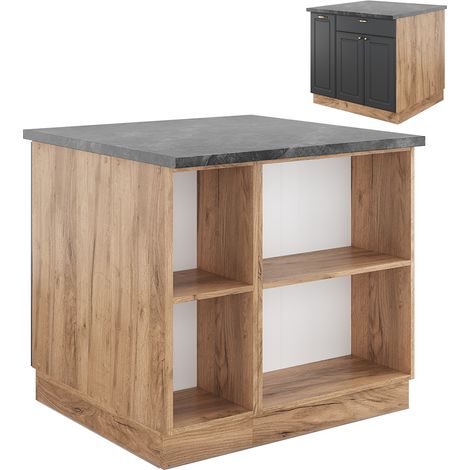 Îlot de cuisine Fame-Line, Anthracite Campagne/Chêne doré, 90 cm avec tiroir, sans plan de travail, Vicco
