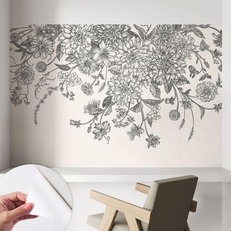 Papier peint adhésif autocollant pour salon chambre à coucher peint imprimé Installation facile Motif floral 104x70 cm (1/5)