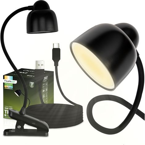 Lámpara de escritorio LED TESA 2 negra LUMILED de 5W con temperatura de color controlada (CCT) para dibujo, mesa o escuela.
