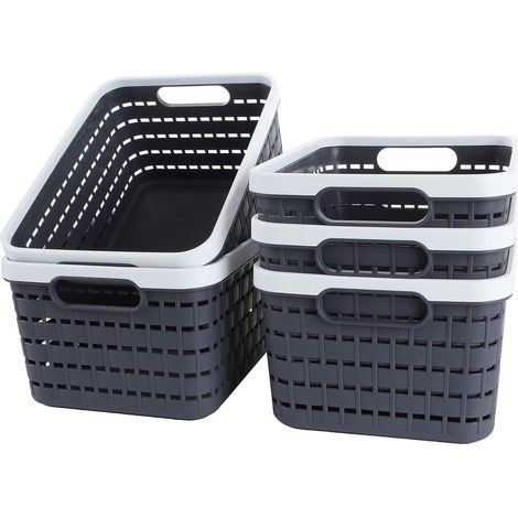 Storage Basket, Dark Gray Plastic Laundry Hamper, Organizer Tray Basket for Bedroom, Bathroom, Kitchen, Drawer, Shelves –21x15x12CM, Pack of 5