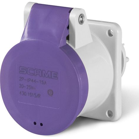 Prise à encastrer 2P 32A femelle clapet violet 20-25V 50/60Hz socle 55x55mm pour coffret 6h étanche IP44 IEC309