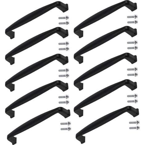 10 Pcs Poignées de Porte en Alliage Zinc, Style Rétro Noir Mat pour Armoire et Tiroir, Entraxe 128 mm (1/4)