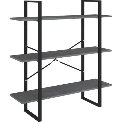Libreria a 3 Ripiani Armadio per Libri Grigia 100x30x105 cm in Massello di Pino (1/4)