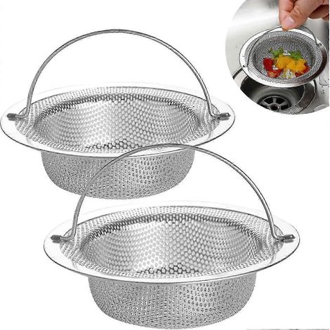 Lot de 2 crépines d'évier améliorées en acier inoxydable, avec poignée relevable, antirouille et anti-obstruction.