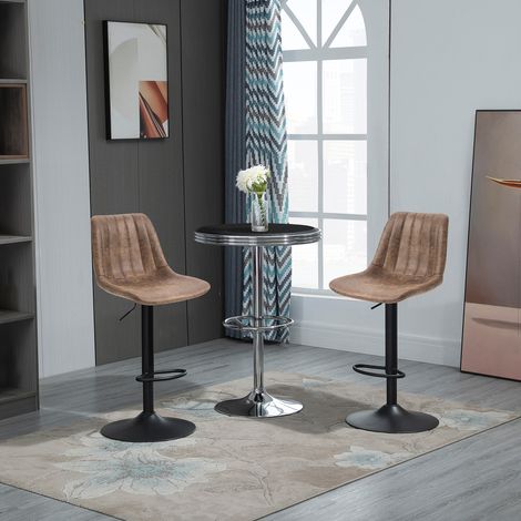 Ensemble 2 de tabourets de bar de style industriel avec dossier - repose-pieds et hauteur réglable - en microfibre marron