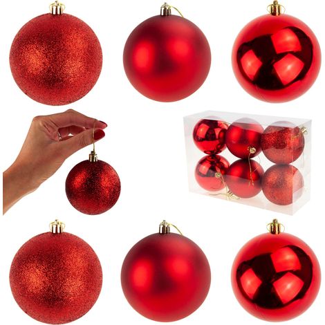 TG63172-3 Lot de 6 boules de Noël rouges incassables de 6 cm pour sapin de Noël (1/5)