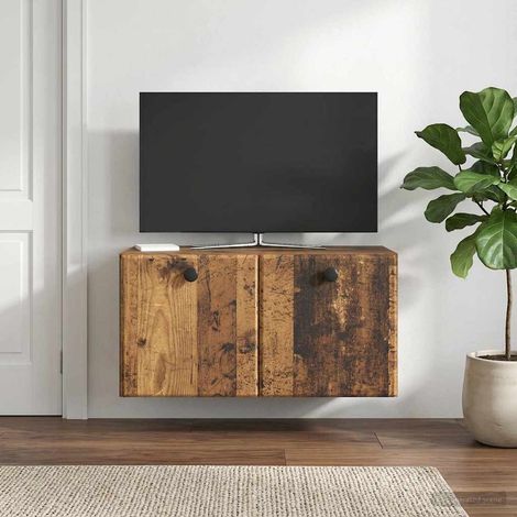 Meuble TV mural avec rangement, bois d’ingénierie, finition bois ancien, 59,5 x 31 x 30 cm, 10.8kg - PANGIVO (1/5)