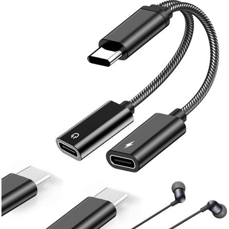 RHG Adaptateur Double USB C Jack Casque et Chargeur, 2 en 1 Type C Audio Charge, Double Prise Jack de Type C Compatible avec Samsung Galaxy S23/S22/S21/Ultra Note20/Pixel/Huawei