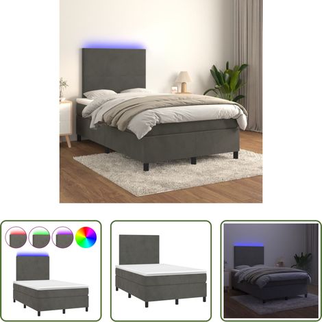 Matratze - Boxspringbett mit Matratze & LED Dunkelgrau 120x200 cm Samt (1/5)