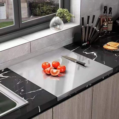 1 tabla de cortar de acero inoxidable, agarradera para ollas, superficie grande, cocina, restaurante (1/5)