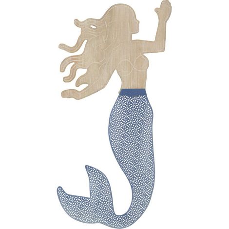 Décoration Murale en Métal "Sirène" 60cm Naturel & Bleu (1/5)