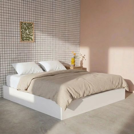 sweeek - Lit coffre sommier à lattes 160x200cm décor bois blanc - Lift (1/5)