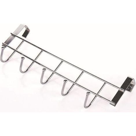 Porte-manteau de porte en acier inoxydable - Support à crochets gain de place pour cuisine, placard, salle de bain - 6 crochets coulissants (1/5)