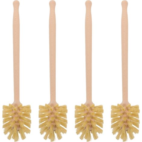 4 brosses WC, bois/fibre, long manche, pour salle de bain (1/5)