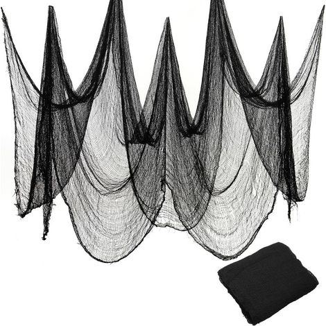 Décoration d'Halloween en gaze noire 100 x 500 cm, 2 pièces, décorations effrayantes, fantôme, décorations d'Halloween pour extérieur et intérieur