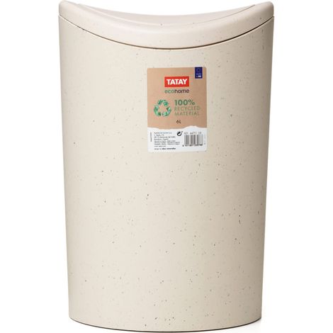 Tatay Pattumiera da Bagno con Coperchio Ribaltabile Ecohome, Capacità 6 Litri, Realizzata in Polipropilene, Senza Bpa, Materiale Riciclato al 100%, Misura 19 x 19 x 28 cm (1/5)