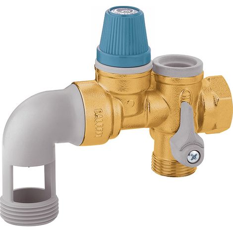 Thermador – Groupe de sécurité NF CALEFFI inox – Coudé 3/4" (20/27) – Siège inox chromé – Clapet démontable – Normes NF et ACS (1/2)
