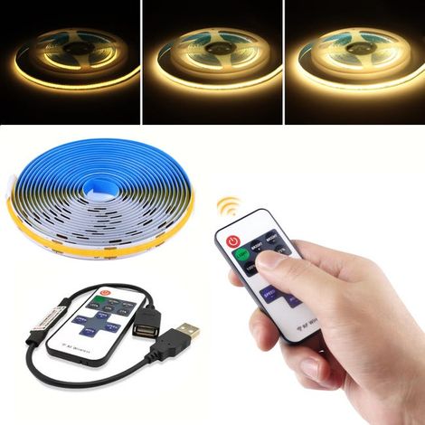 Ruban LED COB 5V 2 m, blanc chaud, 3000 K, lumière continue, autocollant, haute densité, lumière uniforme, pour chambre (1/5)