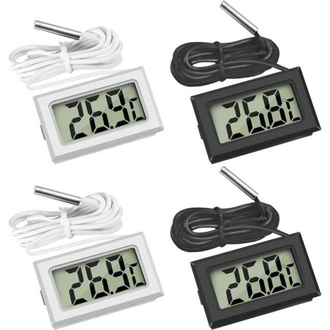 HOXILEELEO - 4 Pcs Thermomètre Réfrigérateur Thermomètre LCD Numérique avec Sonde Étanche pour Réfrigérateur Congélateur Aquarium 2 Noir 2 Blanc (1/5)