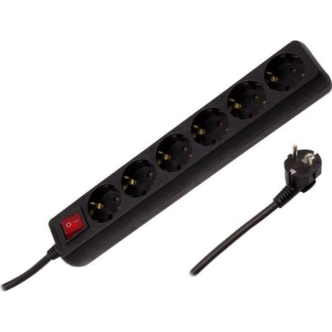 Base Múltiple 6 Enchufes Tipo F Schuko 5m Negro