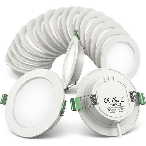 Lot de 20 Spots Encastrables LED 4W, 339LM, Blanc Neutre 4000K, Spot Plafond Ultra Plat 28mm, Angle 101°, Sans Scintillement, Downlight LED Plastique pour Salon Cuisine (1/5)