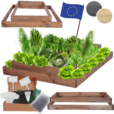 MODO24 ZP09 Carré potager surélevé en escalier modulable, bois de pin, herbes/légumes, jardin/terrasse/balcon, 18x90x100 cm, marron