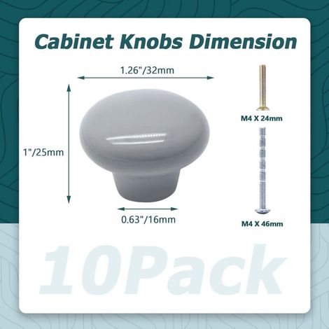 Ensemble de 10 boutons ronds en céramique gris clair — Convient pour les armoires, les garde-manger, les tiroirs, les placards et les meubles