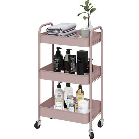 Chariot de rangement 3 paniers métal rose 45x30.6x79 cm
