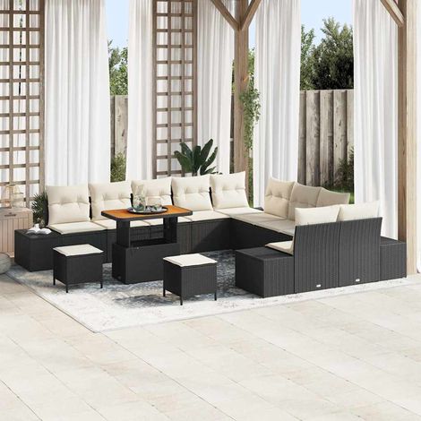 Garten-Sofa-Set mit Kissen mit Kissen 13 pcs Schwarz und Creme vidaXL