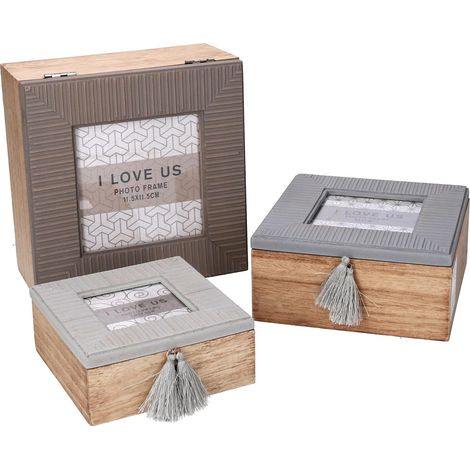 Scatola legno 1-3 grigio quadro cm 18x18h9