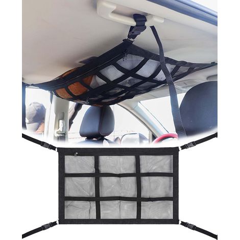 Filet de Rangement pour Toit Voiture, Voiture Organiseur Sac avec Fermeture Éclair, Universel Maille Sac 90 65 cm (1/5)
