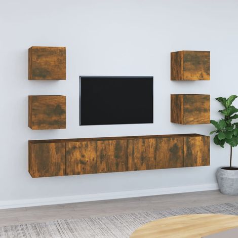 Ensemble de meubles TV 7 pcs Bancs TV Scandinave Armoires TV Chêne fumé Bois d'ingénierie 75120 (1/5)