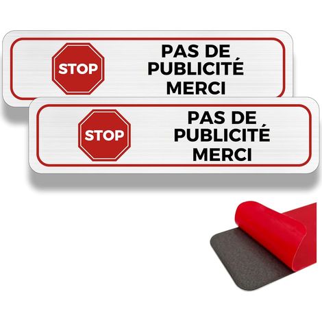 Interdiction de publicité, panneau de boîte aux lettres, étiquette de boîte aux lettres, 190 X 50 mm, aluminium brossé, épaisseur 3 mm, extérieur inox autocollant (2) (1/5)