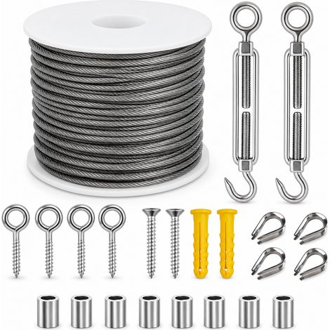 Kit Câble Acier Gainé 19 Pièces Suspension Jardin 15 m (1/5)